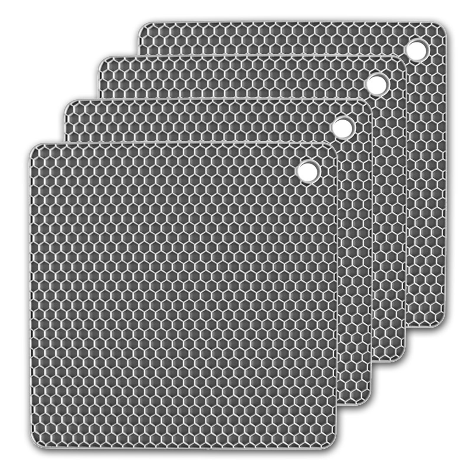 4 Pack Multi Purpose Silicone Insulation Mat Heat-Resistant Dishes Pads Grey