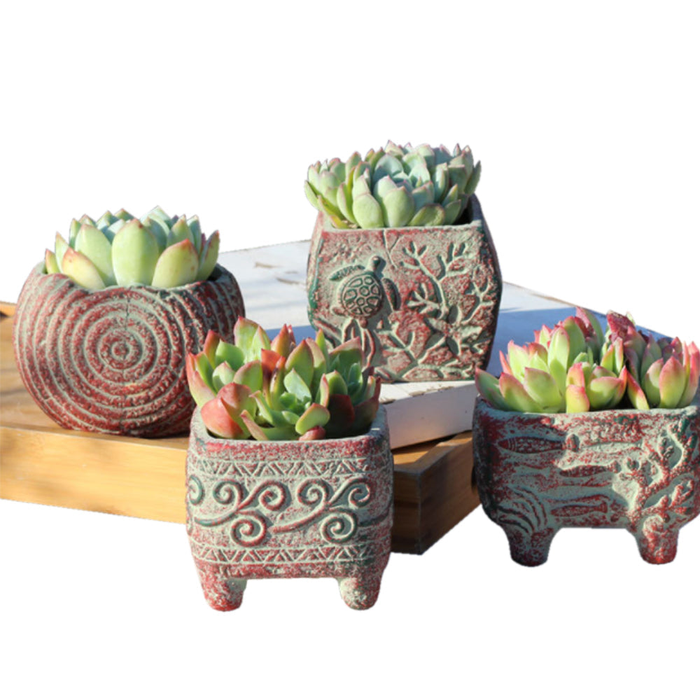 4/5/6 Pots Set Ceramic Clay Pottery Pots Succulent Flower Planter Draining Hole Style 02# 4 Pots Set