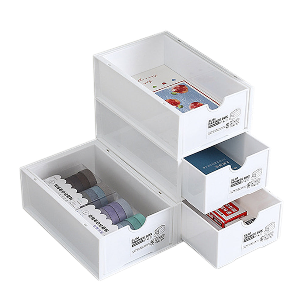 4 Pcs Set Stackable Desktop storage Box Drawer Transparent Plastic Stationery Cosmetic Organizer Box White