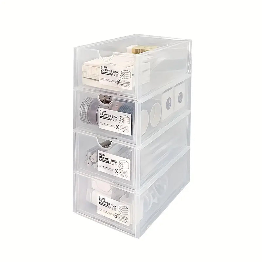 4 Pcs Set Stackable Desktop storage Box Drawer Transparent Plastic Stationery Cosmetic Organizer Box Clear