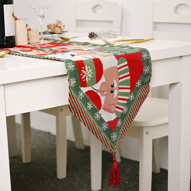 Christmas Table Runner thickened knitted Dining Tablecloth Xmas Party Decor Santa Claus