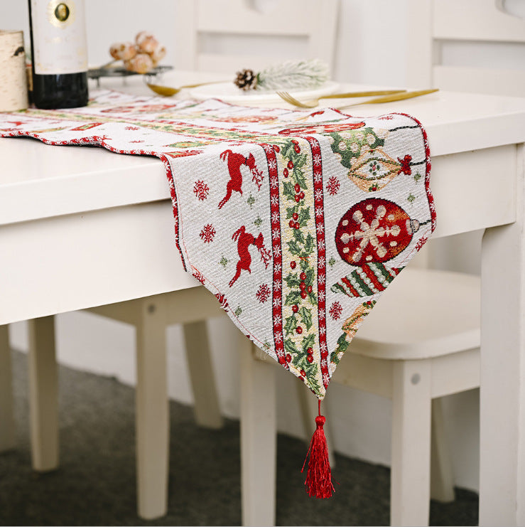 Christmas Table Runner thickened knitted Dining Tablecloth Xmas Party Decor Elk