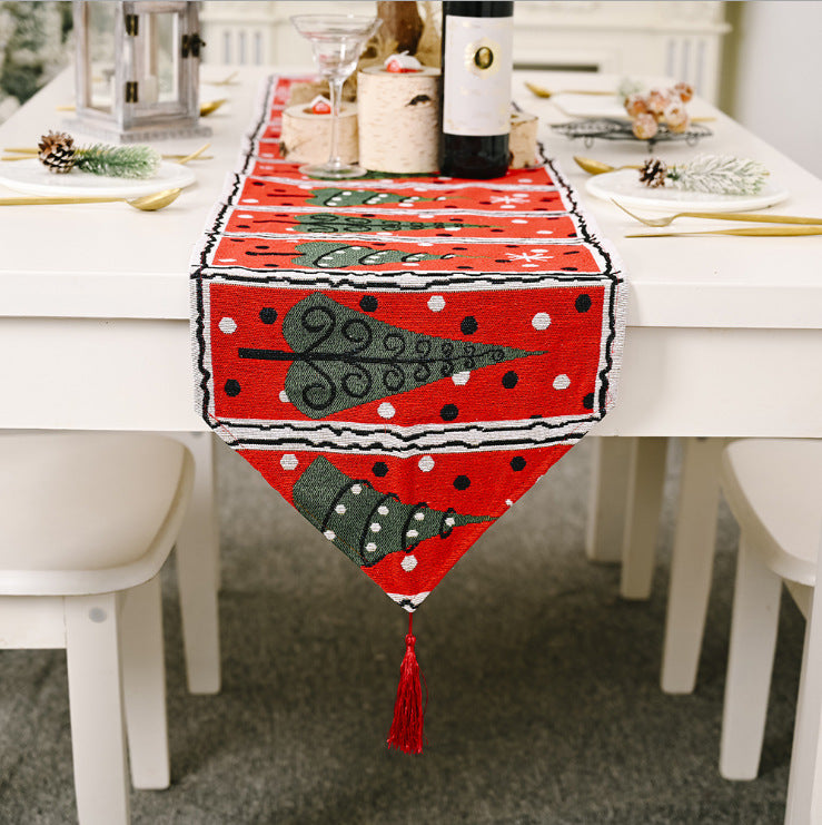 Christmas Table Runner thickened knitted Dining Tablecloth Xmas Party Decor Tree