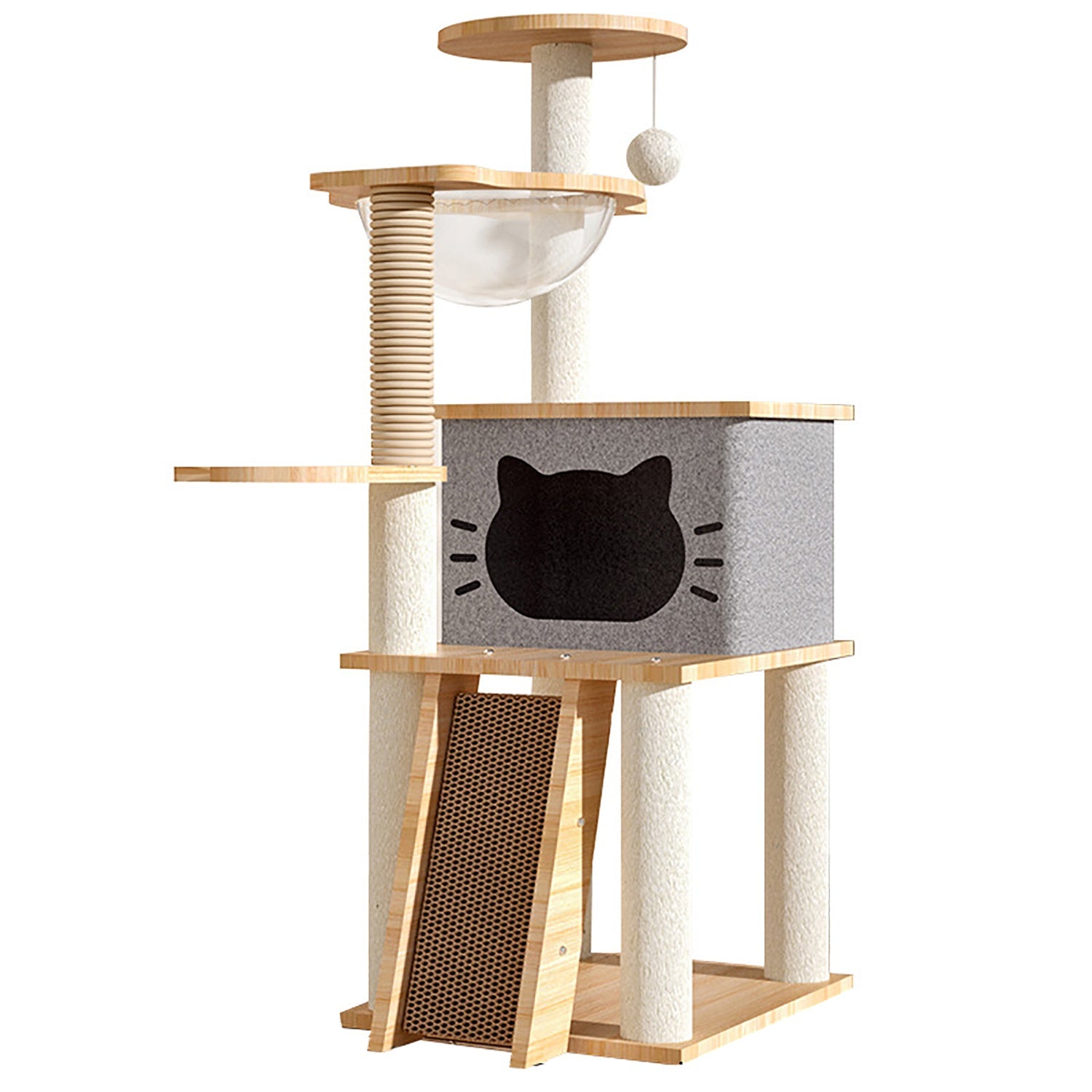 Cat Scratcher Bed Tower with Hammock Climbing Flower Tree Condo Ladder 120cm Light Grey