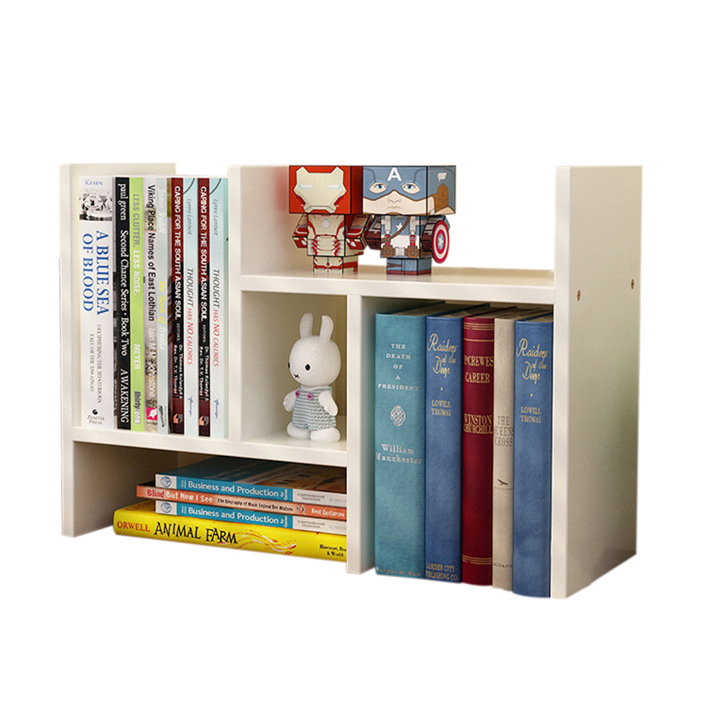 Resize-able Thick Wood Desktop Bookshelf Display Rack Unit White
