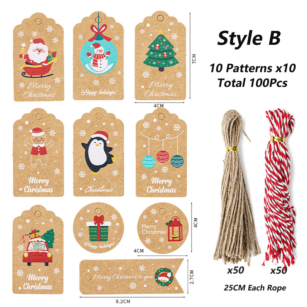 100Pack Xmas Decoration 350g Thicken Kraft Paper Gift Tag Wrapping Kraft Tag Hang Tags Style B