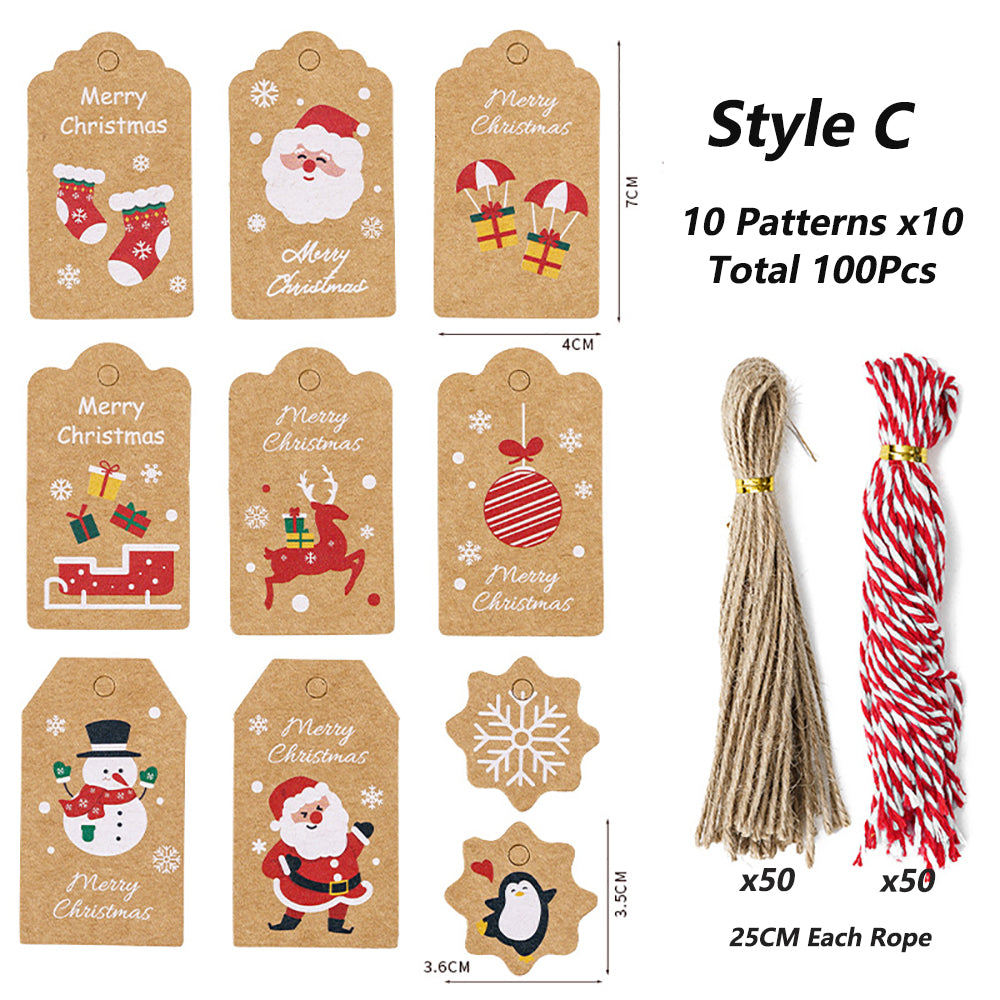 100Pack Xmas Decoration 350g Thicken Kraft Paper Gift Tag Wrapping Kraft Tag Hang Tags Style C