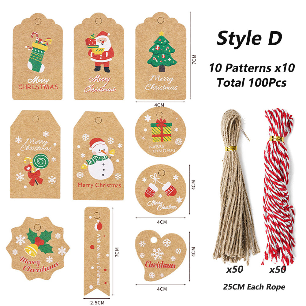 100Pack Xmas Decoration 350g Thicken Kraft Paper Gift Tag Wrapping Kraft Tag Hang Tags Style D