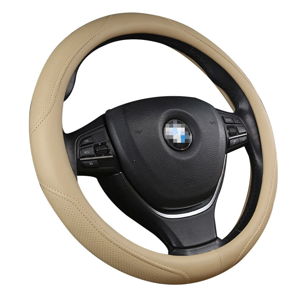 Universal Luxury Car 37-38cm Steering Wheel Cover PU Leather Non-slip Breathable Cream