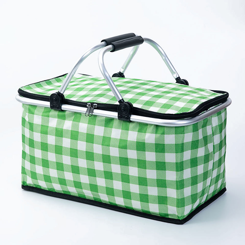 Collapsible Outdoor Camping Portable Insulated Picnic Basket Camping Picnic Ice Pack Green Grid