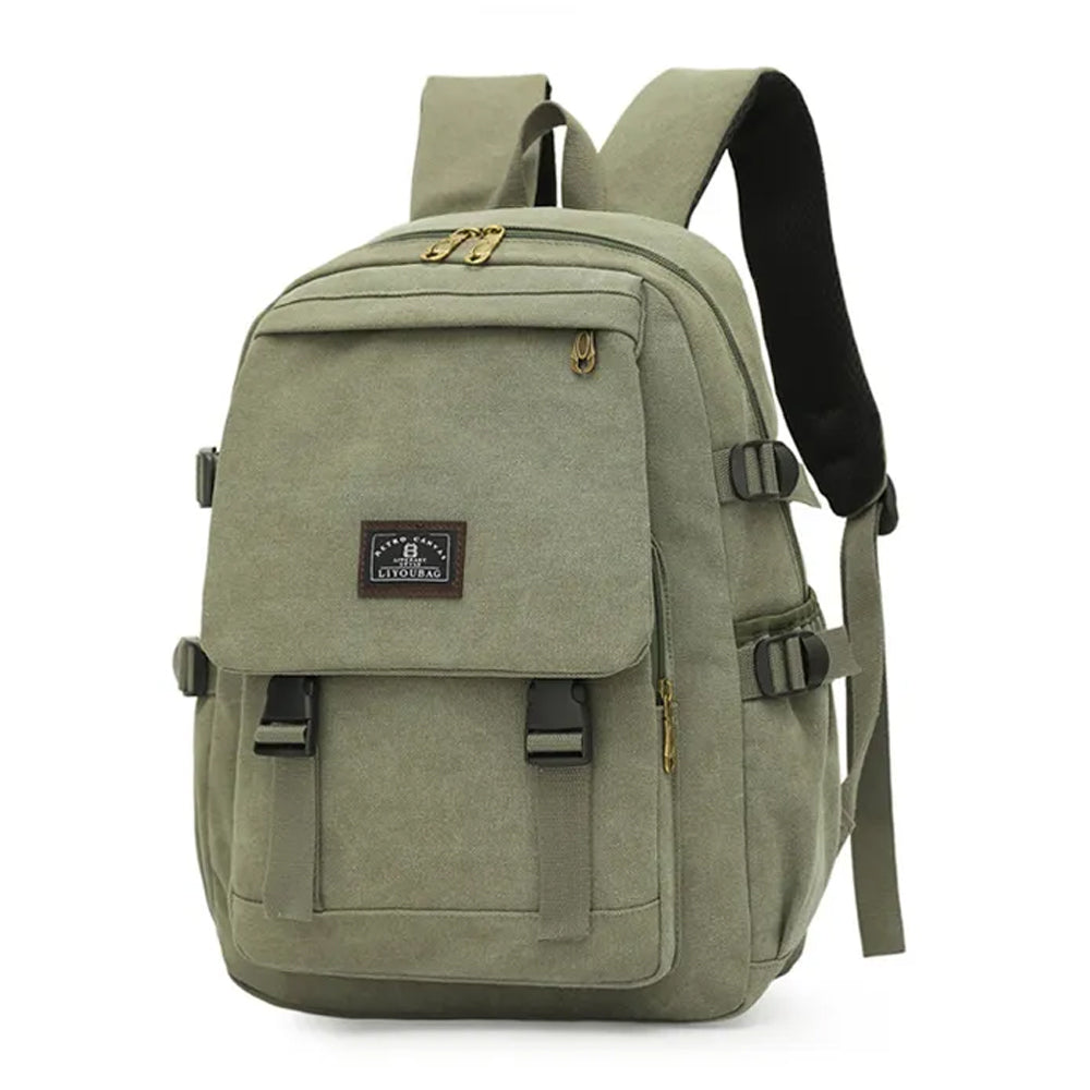 Unisex Leisure Canvas Backpack Durable Waterproof Outdoor Travel Rucksack Navy Green