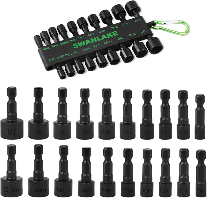 SWANLAKE GARDEN TOOLS letter with no tracking SWANLAKE 20PCS Power Nut Driver Set for Impact Drill, 1/4” Hex Head Drill Bit SAE and Metric