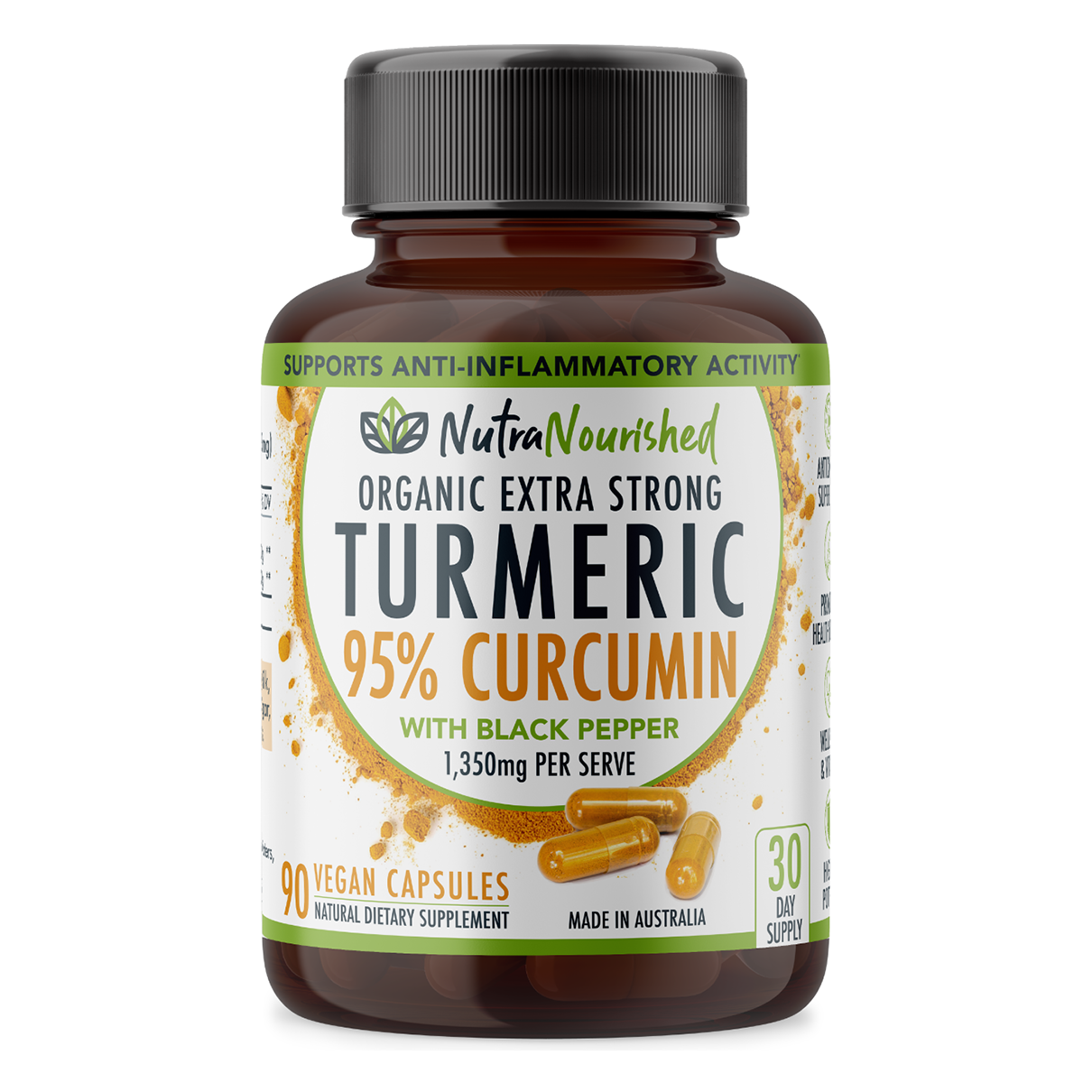Curcumin Tablets - 95% Pure Organic Vegan - Turmeric Extract Buffered with Black Pepper 1,350mg - 90 Vegan Capsules