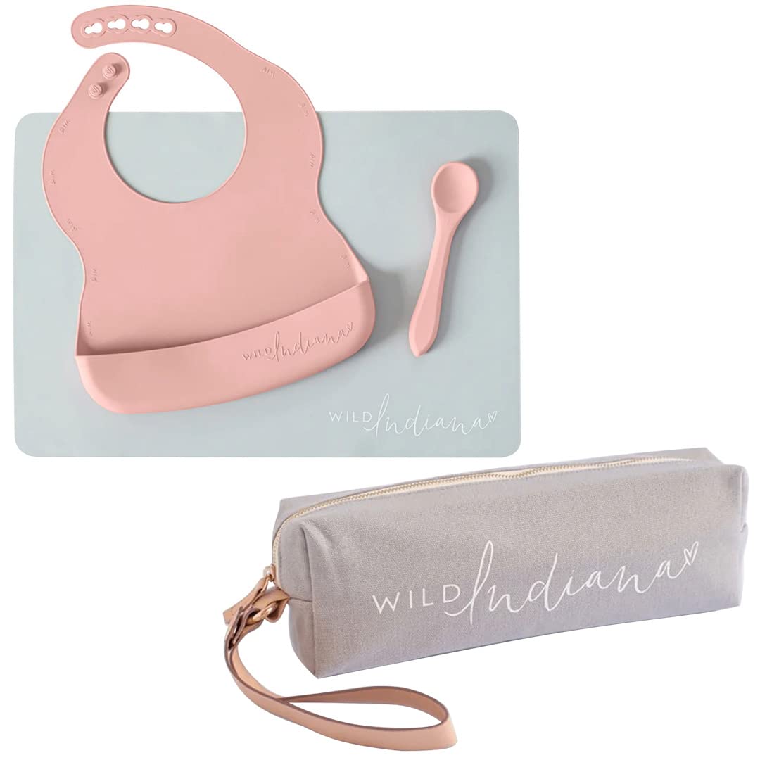 LIFEBEA WILD INDIANA Eating-out Comfy Silicone Baby Bib set for babies & Toddlers 10-72 Months Waterproof baby fedding including Waterproof carry case Blush