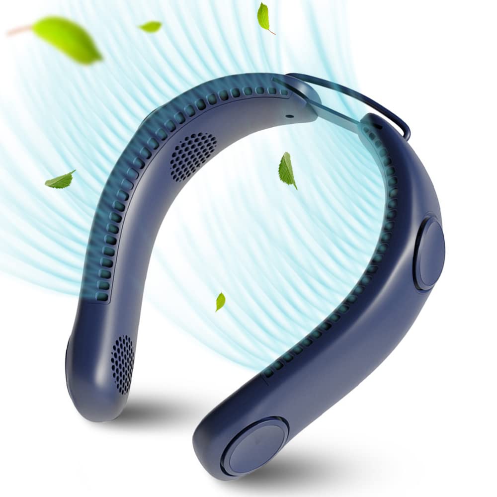LIFEBEA Portable Neck Fan, Hands Free Bladeless Fan, 4000 mAh Battery Operated Wearable Personal Fan, Leafless, Rechargeable, Headphone Design, USB Powered Desk Fan,3 Speeds Dark Blue