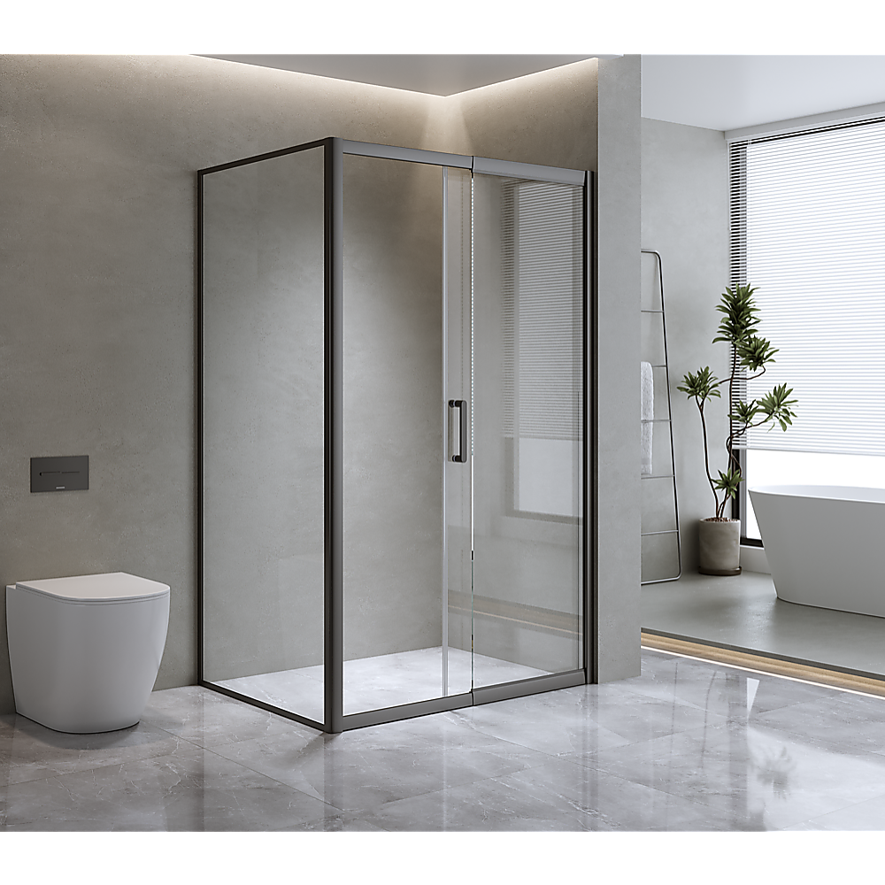 150mm Adjustable 1850x920mm Single Door Corner Sliding Glass Shower Screen in Black