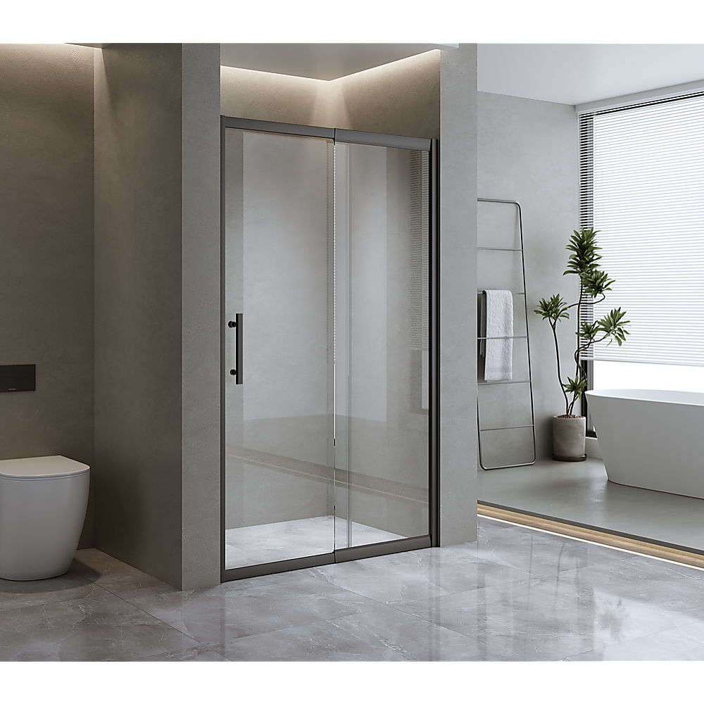 185-200cm Adjustable Wall to Wall Sliding Glass Shower Door in Black