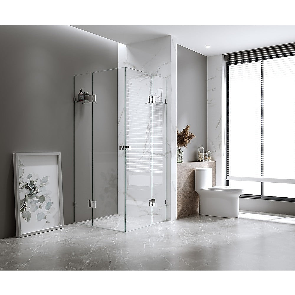 110x110cm Double Door Corner Shower Screen – Chrome F-Brackets, SS Hinges & Square Knob Handle