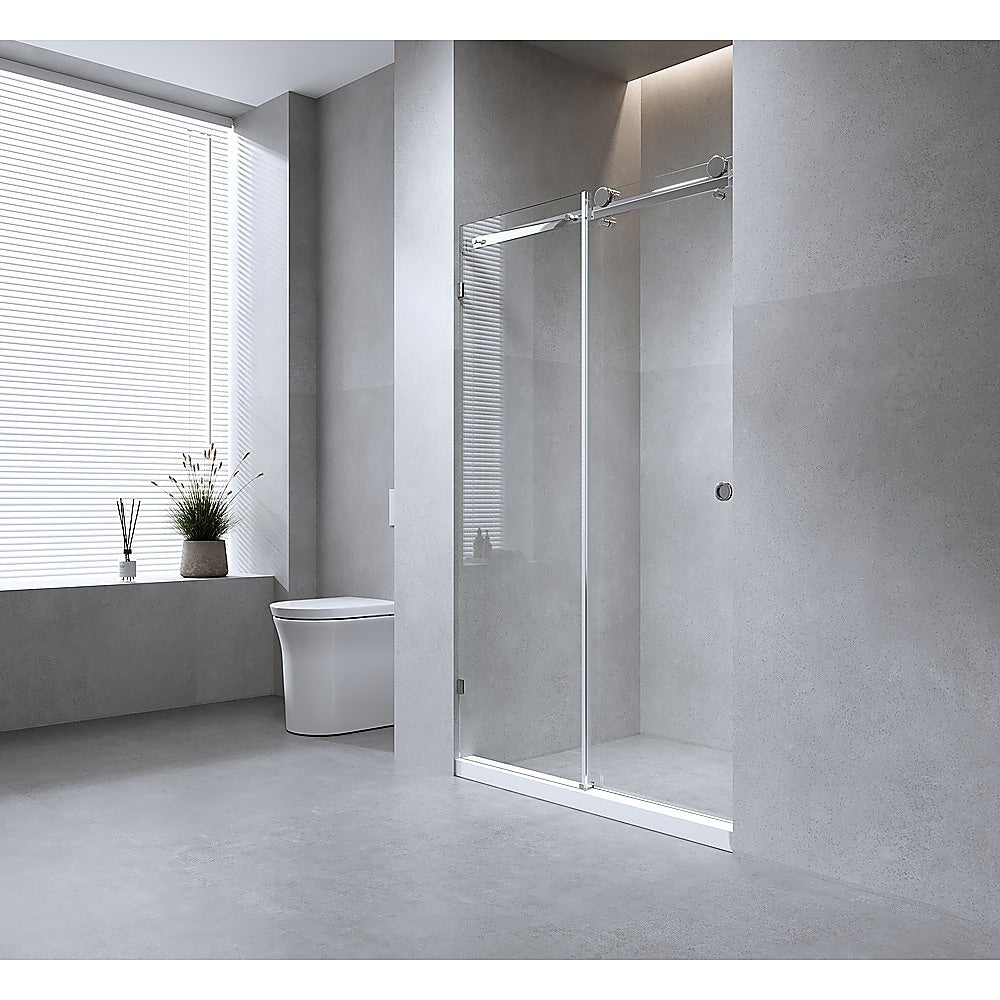 150cm Frameless Glass Sliding Shower Door with Black Rail and Hardware