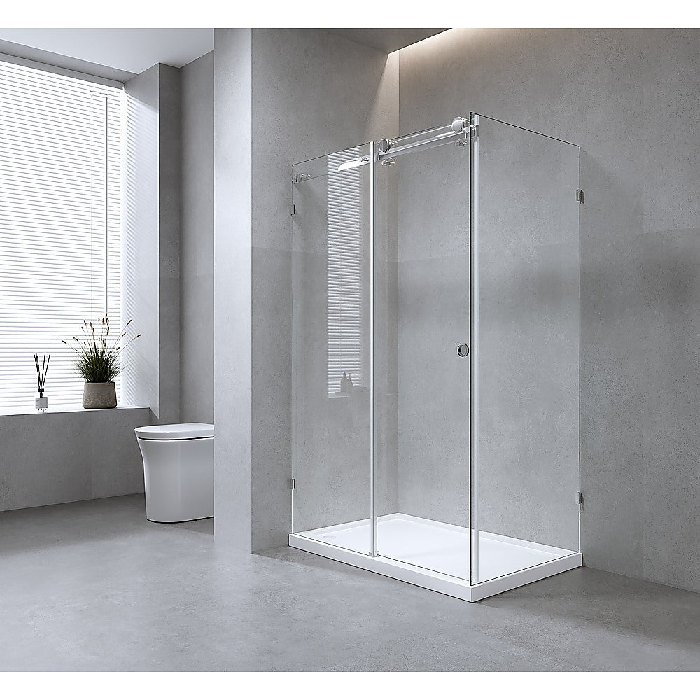 140x80cm Frameless Glass Sliding Corner Shower with Nickel Rail and Hardware