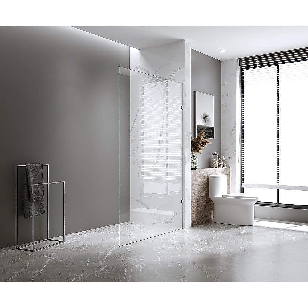 110x210cm Glass Shower Screen with White F-Brackets and Round Pole