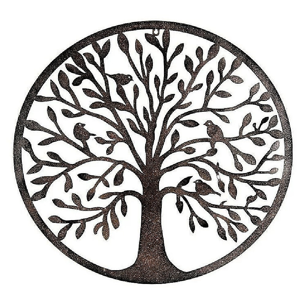 60cm Tree of Life & Birds Round Metal Wall Garden Art Sculpture