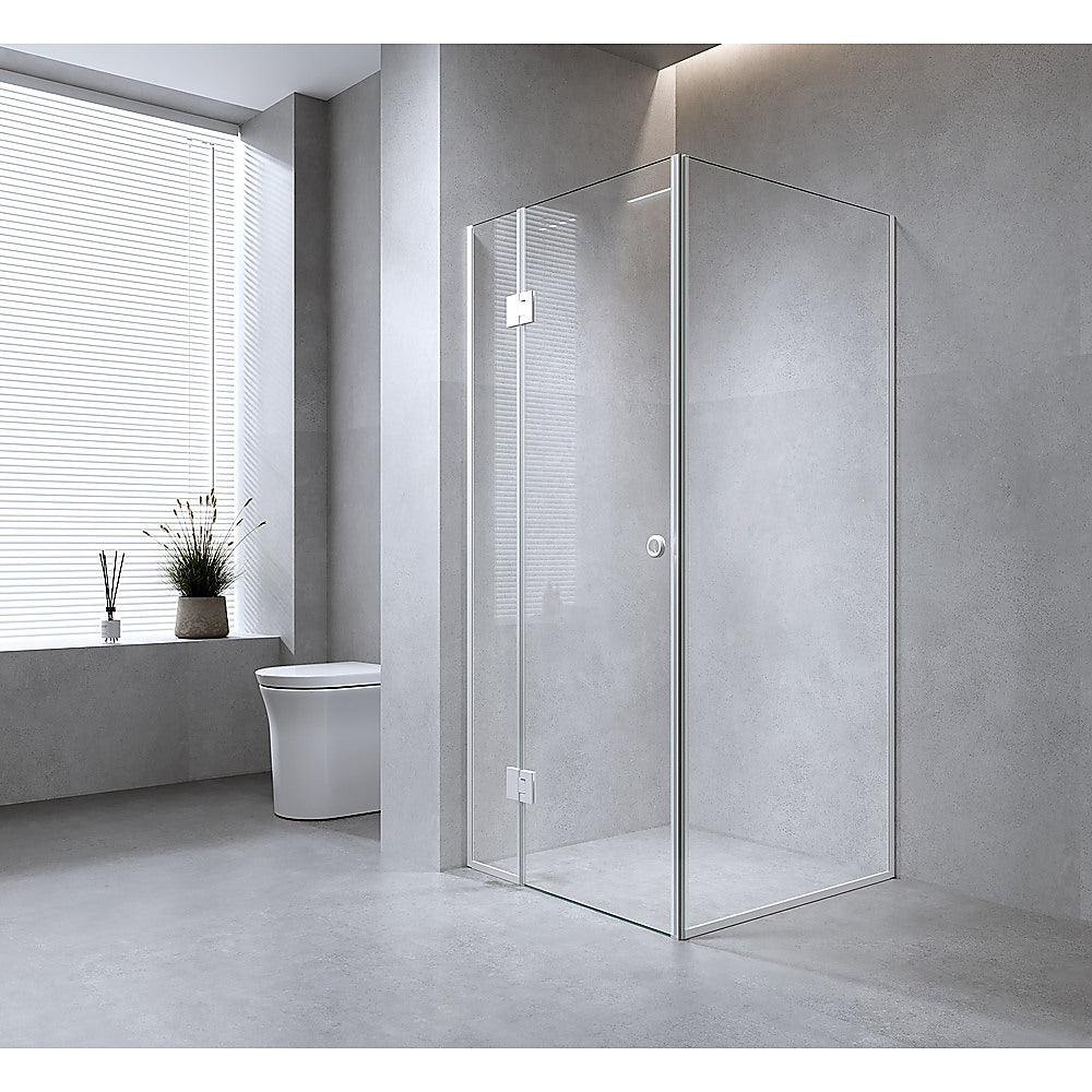 90x80cm Corner Frameless Shower Screen – Chrome Wall Channel and Floor Channel with SS Hinges for Modern Bathroom Style