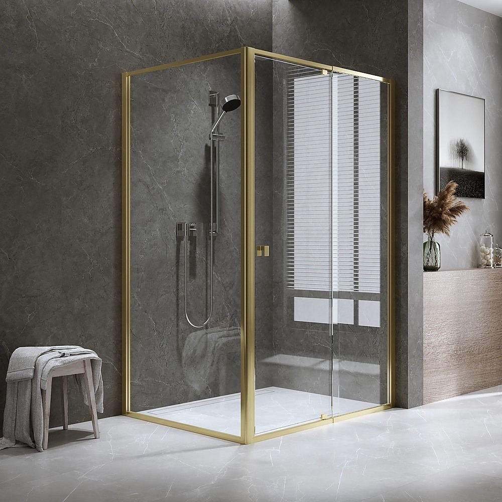 Semi-Frameless Shower Screen – Gold, Front: 114 122 x195cm, Side: 98 101 x195cm