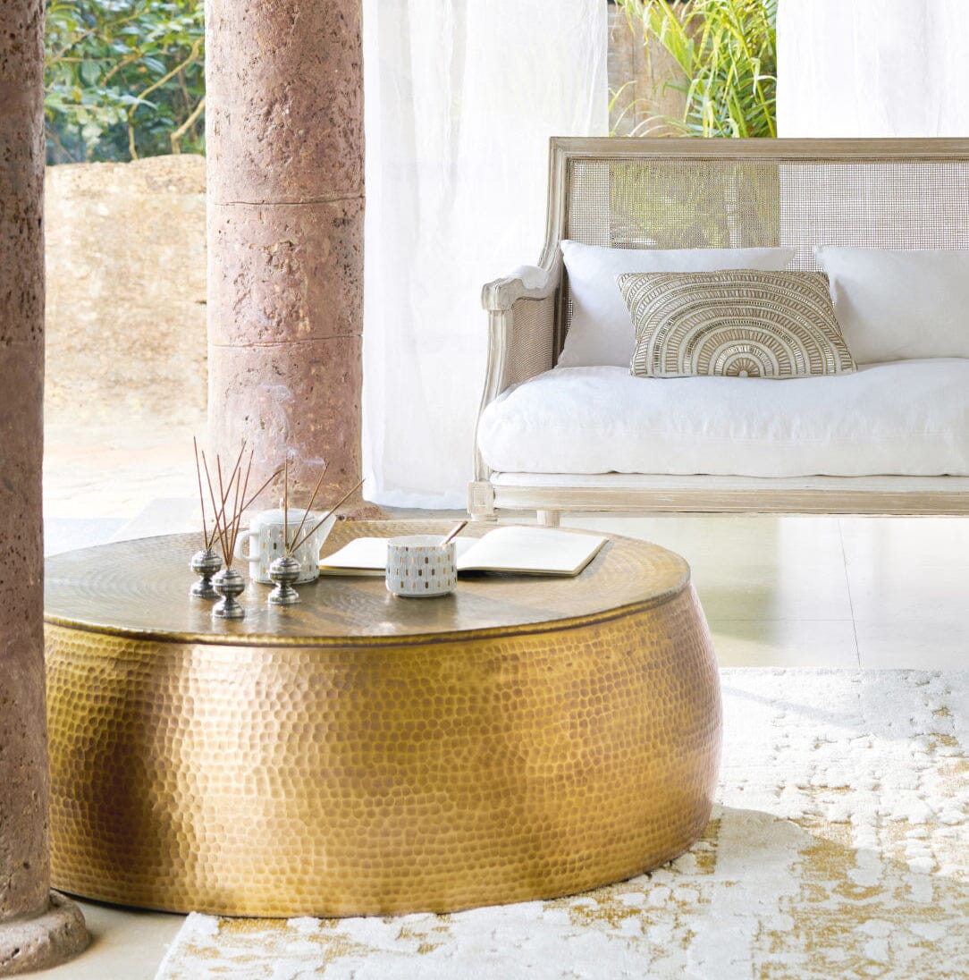 BRASS LOOK HAMMERED COFFEE TABLE