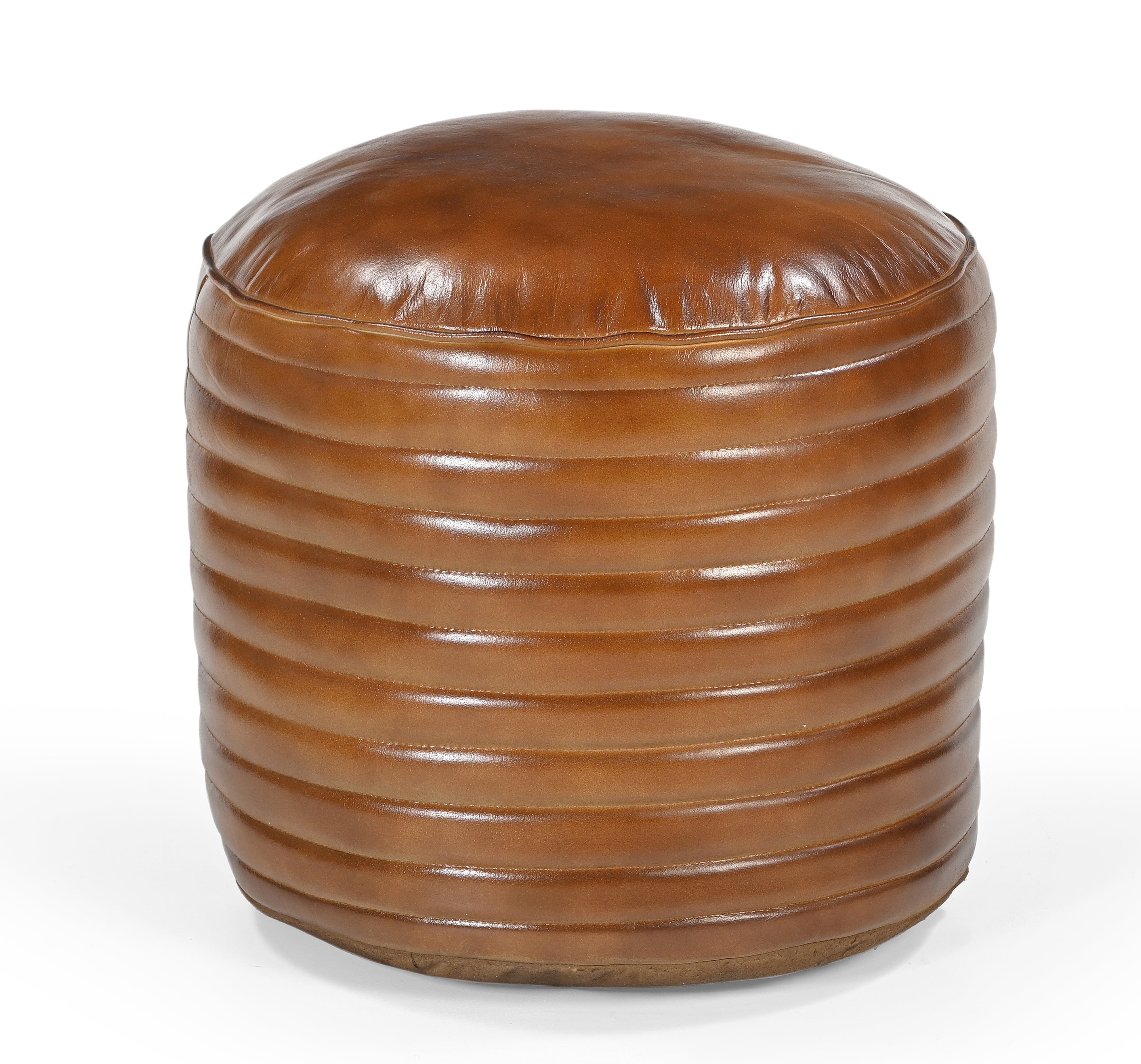 CARAMEL GROOVED LEATHER OTTOMAN