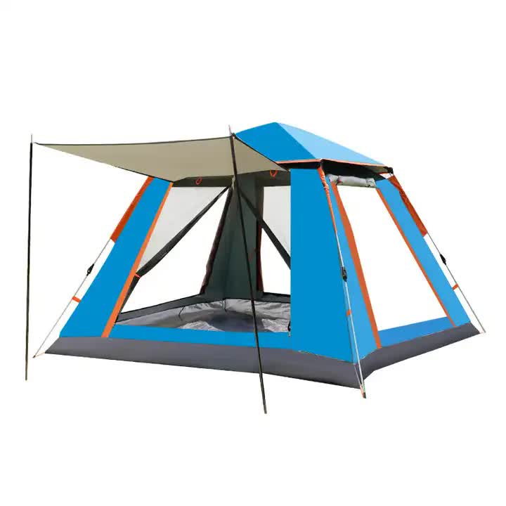 Silver glue Waterproof Camping tent with Awning - Size: 270x270x185cm, charming and sturdy for outdoor excursions Blue