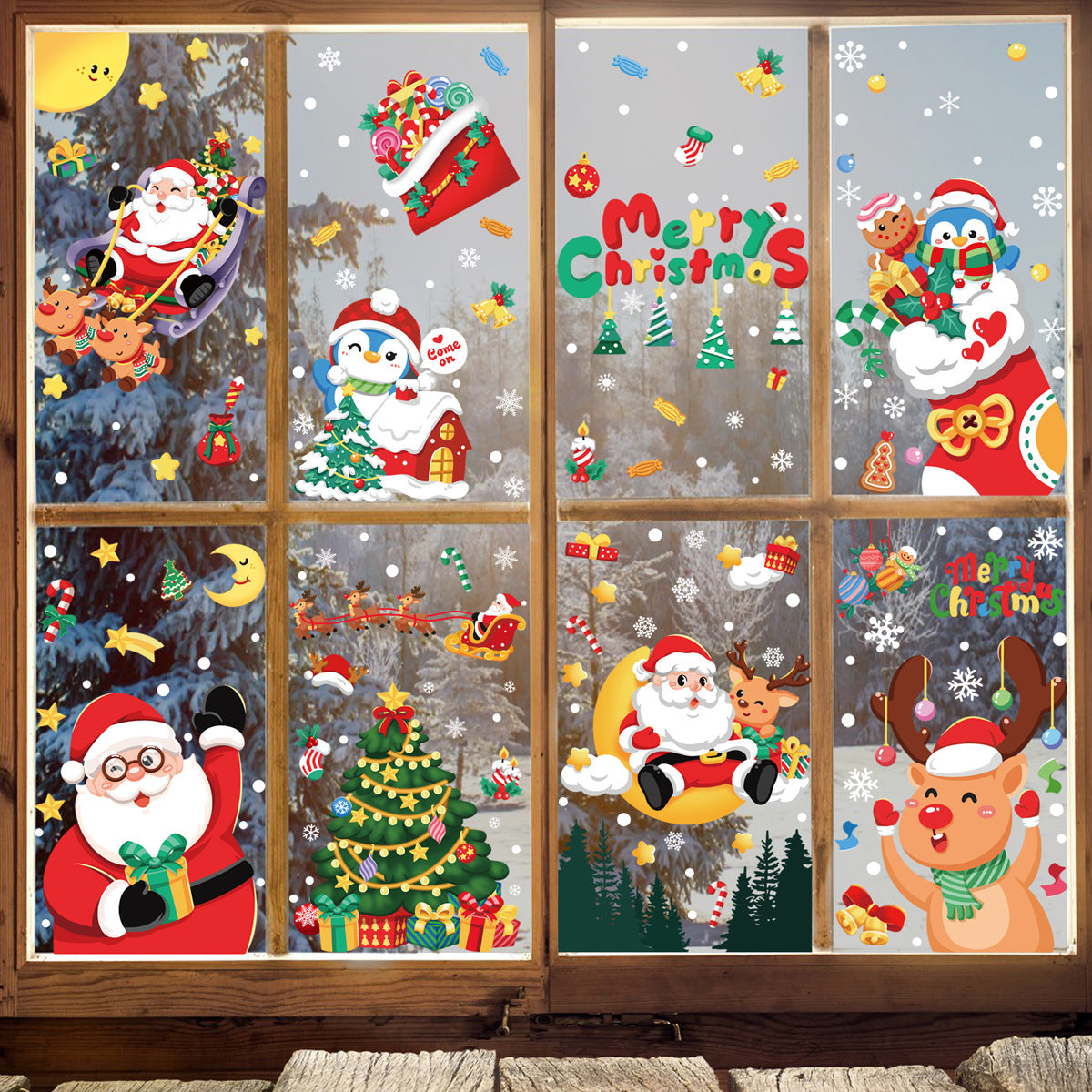 Christmas Window Stickers - Festive Santa Claus, Penguin, and Reindeer Decals for Holiday Home Decor - 2 Set of 16 Sheets 25*35cm