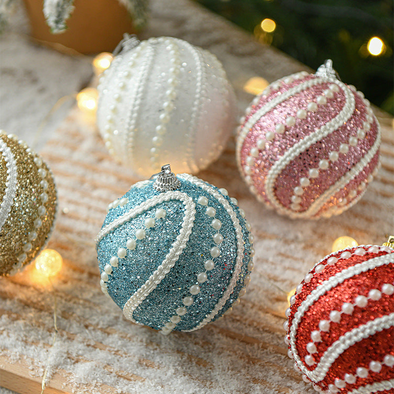 Glittery Christmas Baubles , Pearl-Accented Holiday Ornaments in Assorted Colors, 2 Sets Total 5 Colors Per Set