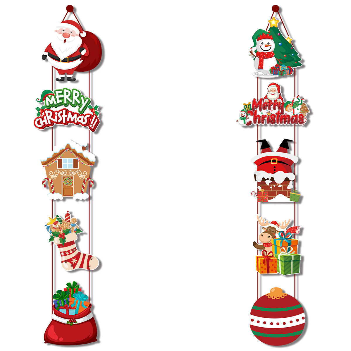Set of 10 Christmas Hanging Door Decorations - Santa, Snowman, Stocking, and Gingerbread Ornaments 3 set, 30 pieces