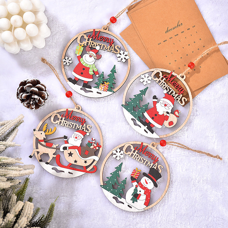 Set of 4 Wooden Christmas Hanging Ornaments – Santa, Snowman, and Reindeer Decorations 2 set, 8 pieces in total
