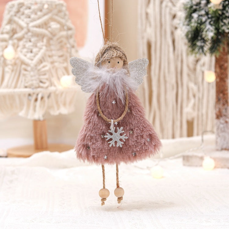 Fluffy Angel Hanging Ornament with Heart and Glitter Wings - Christmas Tree Decoration 16*10 cm Pink 6 pieces