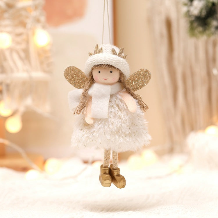 Winter Angel Ornament with Gold Glitter Wings and White Scarf - Christmas Tree Hanging Decoration 15*9 cm White colour 5 pieces