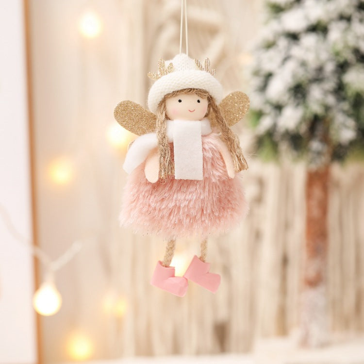Winter Angel Ornament with Gold Glitter Wings and White Scarf - Christmas Tree Hanging Decoration 15*9 cm Pink colour 5 pieces