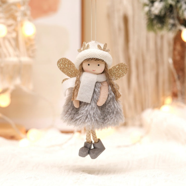 Winter Angel Ornament with Gold Glitter Wings and White Scarf - Christmas Tree Hanging Decoration 15*9 cm Grey colour 5 pieces