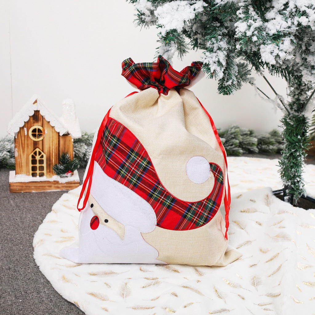 Large Santa Claus Gift Bag with Drawstring Closure - Plaid Christmas Sack for Holiday Presents 3 pieces