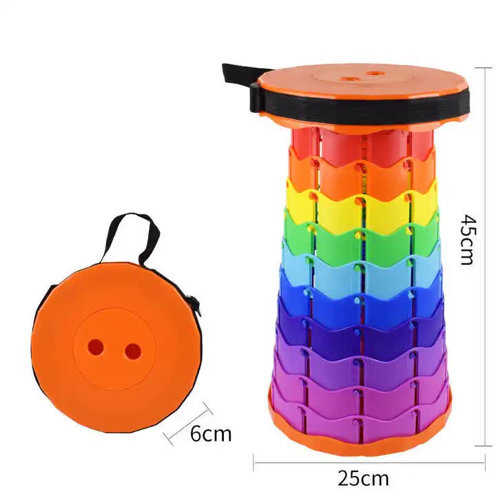 Rainbow Telescopic Stool - Collapsible, Portable, Foldable, and Adjustable Compact Chair Orange-Top