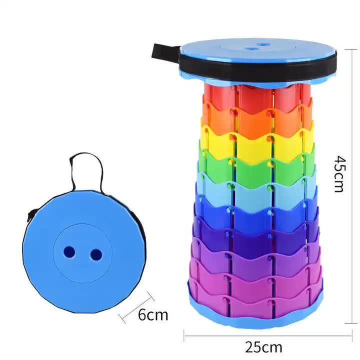 Rainbow Telescopic Stool - Collapsible, Portable, Foldable, and Adjustable Compact Chair blue-Top