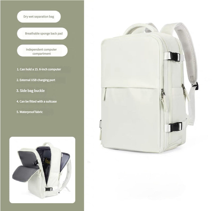 Water-Resistant Laptop Backpack with USB Charging Port and Wet-Dry Separation Beige