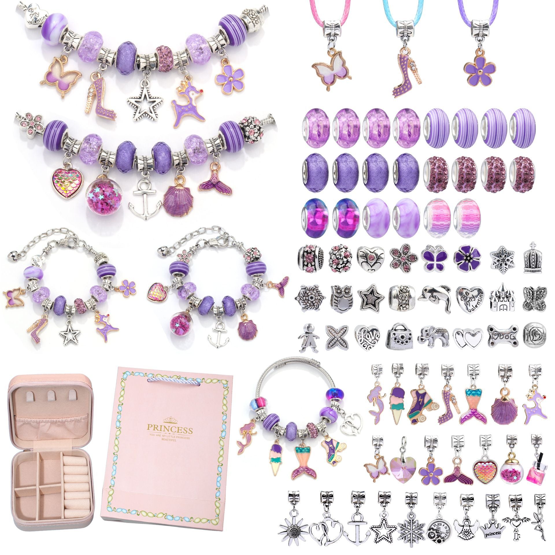 DIY Charm Bracelet Making Kit - Colorful Beads and Charms Set with Storage Box 76PCS