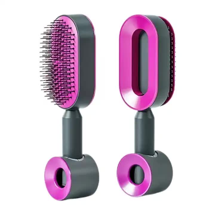 Self-Cleaning Hair Brush with One-Click Release | Massage Cushion Design, Anti-Frizz and Detangling Brush purple