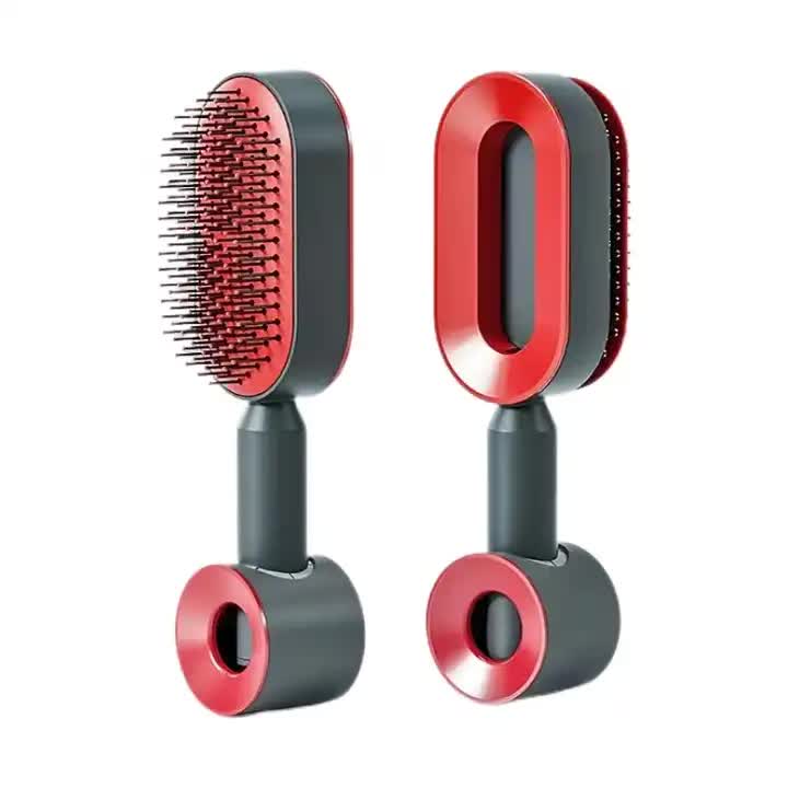 Self-Cleaning Hair Brush with One-Click Release | Massage Cushion Design, Anti-Frizz and Detangling Brush red