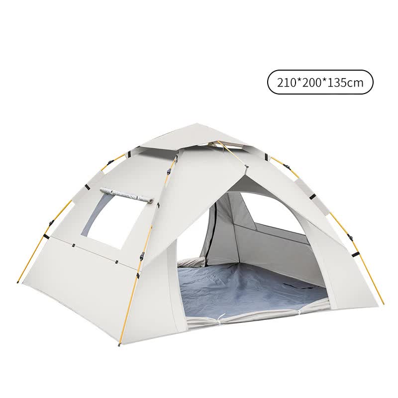 Beige 3-4 Person Lightweight Camping Tent 210*200*135cm | UV Protection Silver Coated, Dual Doors & Windows
