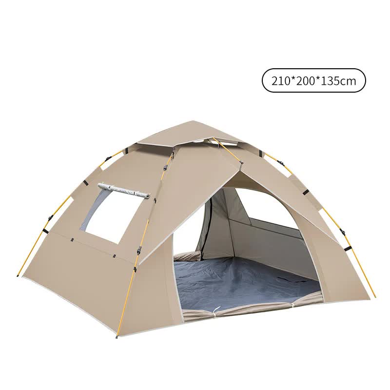 Khaki 3-4 Person Lightweight Camping Tent 210*200*135cm | UV Protection Silver Coated, Dual Doors & Windows