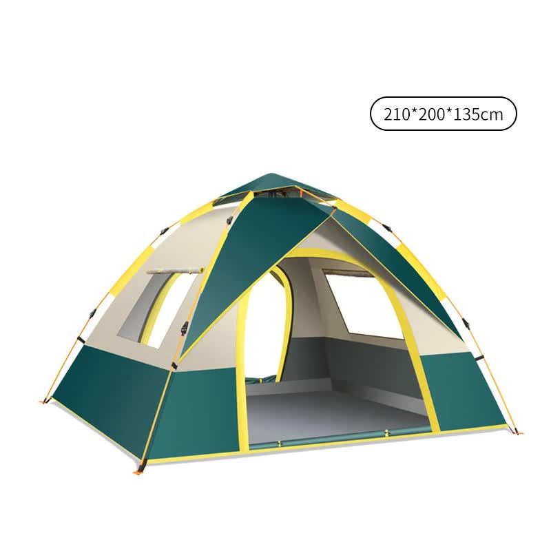 Dark Green 3-4 Person Lightweight Camping Tent 210*200*135cm | UV Protection Silver Coated, Dual Doors & Windows