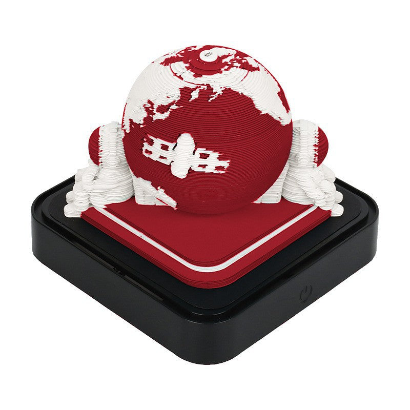 The Earth 3D Paper Sculpture Night Light with Notepad, Black Base - Elegant Gift Set for Home and Office Red